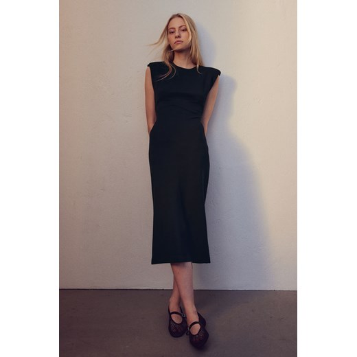 H & M - Sukienka midi z watowanymi ramionami - Czarny ze sklepu H&M w kategorii Sukienki - zdjęcie 169849270