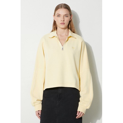 adidas Originals bluza bawełniana damska kolor żółty gładka IR6016 ze sklepu PRM w kategorii Bluzy damskie - zdjęcie 169850312