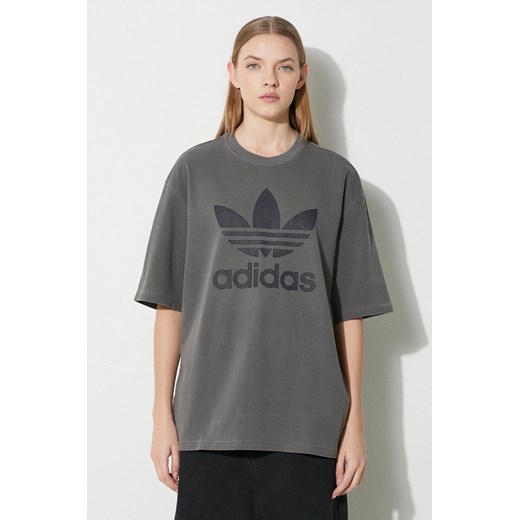 adidas Originals t-shirt bawełniany Washed Trefoil Tee damski kolor szary IN2268 ze sklepu PRM w kategorii Bluzki damskie - zdjęcie 169850552