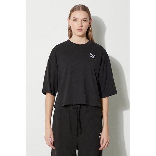 Puma t-shirt bawełniany damski kolor czarny 624226 ze sklepu PRM w kategorii Bluzki damskie - zdjęcie 169850560