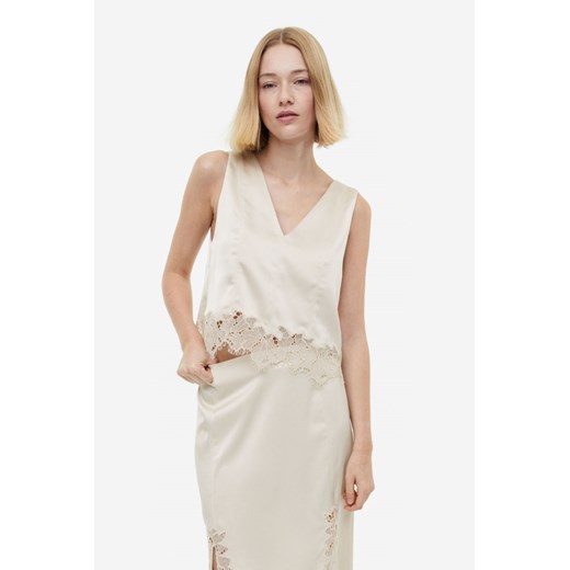H & M - Satynowy top z koronką - Beżowy H & M S H&M