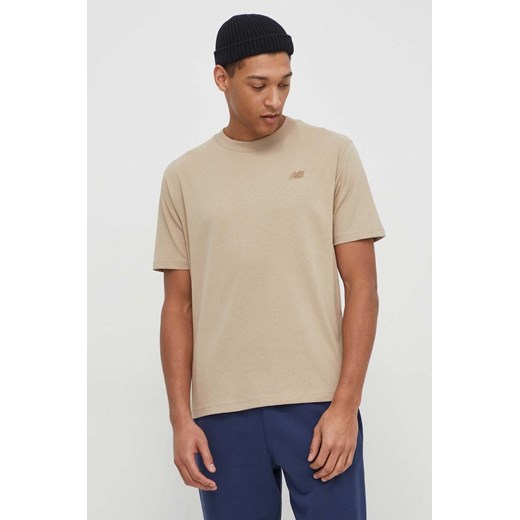 New Balance t-shirt bawełniany MT41533SOT męski kolor beżowy z aplikacją ze sklepu PRM w kategorii T-shirty męskie - zdjęcie 169854162