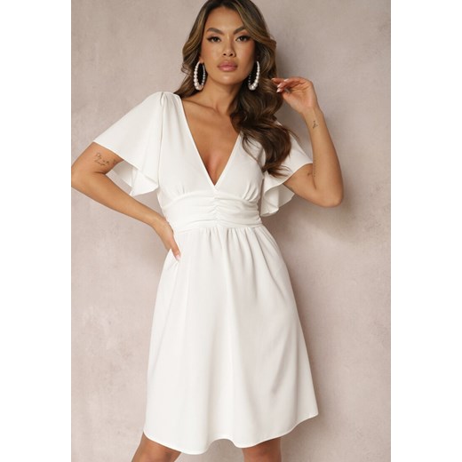 Biała Sukienka z Rozkloszowanym Dołem i Ozdobnymi Przeszyciami Celarsa ze sklepu Renee odzież w kategorii Sukienki - zdjęcie 169856081