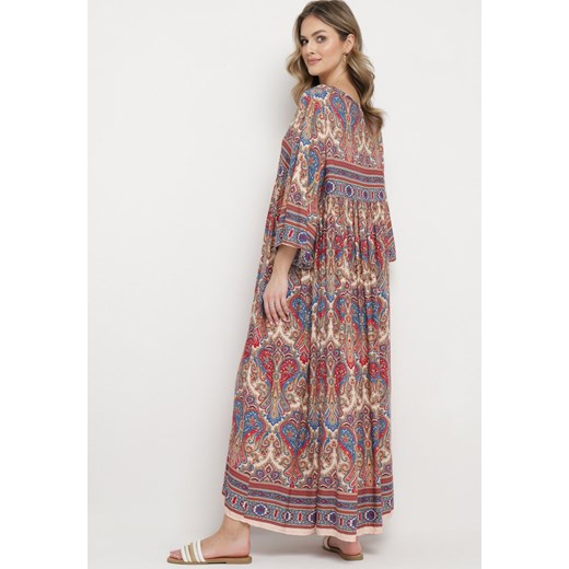 Sukienka Born2be wiosenna z dekoltem v z długim rękawem maxi 