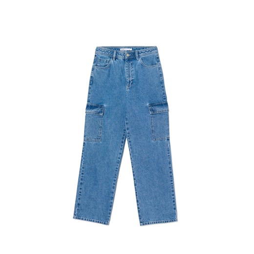 Cropp - Niebieskie jeansy cargo PETITE - niebieski ze sklepu Cropp w kategorii Jeansy damskie - zdjęcie 169856923
