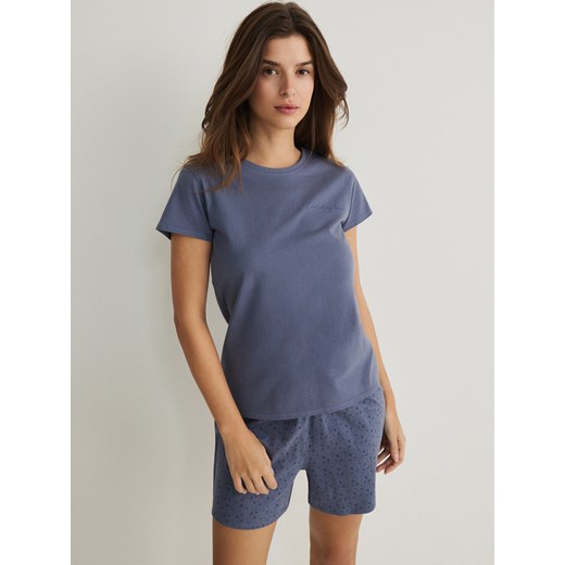Reserved - Dwuczęściowa piżama z bawełny - niebieski ze sklepu Reserved w kategorii Piżamy damskie - zdjęcie 169858413