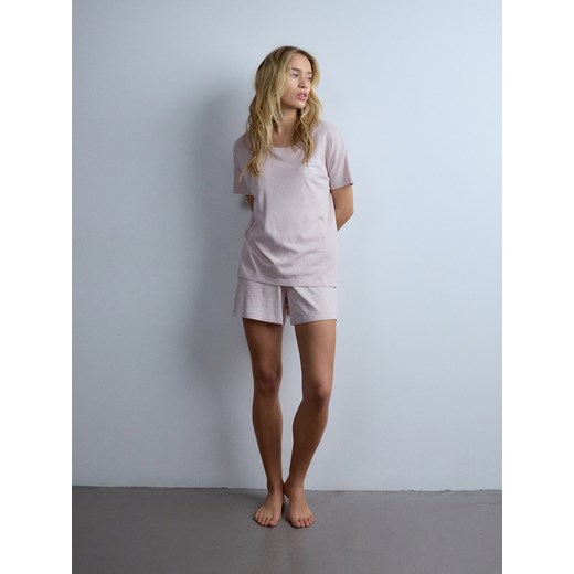 Reserved - Dwuczęściowa piżama z nadrukiem - pastelowy róż Reserved XS Reserved