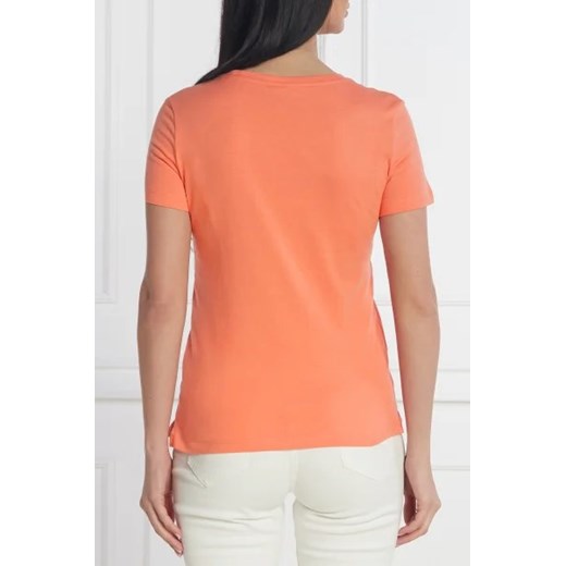 Pomarańczowy bluzka damska Guess z krótkim rękawem bawełniana z napisami młodzieżowa 