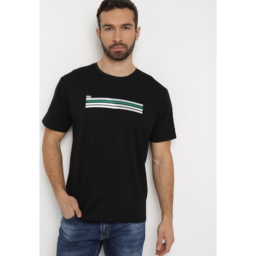 Czarna Bawełniana Koszulka z Nadrukiem na Przodzie Renessa ze sklepu Born2be Odzież w kategorii T-shirty męskie - zdjęcie 169867940