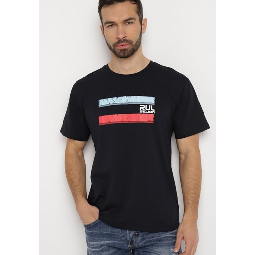 Granatowa Koszulka Bawełniana z Nadrukiem Junikobia ze sklepu Born2be Odzież w kategorii T-shirty męskie - zdjęcie 169867960