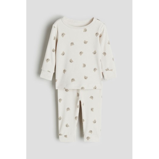 H & M - Bawełniany komplet w prążki - Beżowy ze sklepu H&M w kategorii Komplety niemowlęce - zdjęcie 169871850
