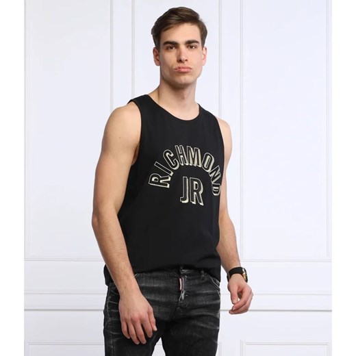 T-shirt męski John Richmond w stylu młodzieżowym czarny z krótkimi rękawami 