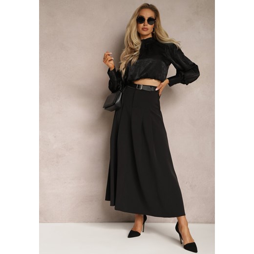 Czarna Rozkloszowana Spódnica Maxi z Paskiem na Klamrę Sadalin ze sklepu Renee odzież w kategorii Spódnice - zdjęcie 169879203