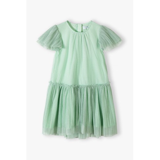 Zielona elegancka sukienka dla dziewczynki z tiulowa falbanką ze sklepu 5.10.15 w kategorii Sukienki dziewczęce - zdjęcie 169880223