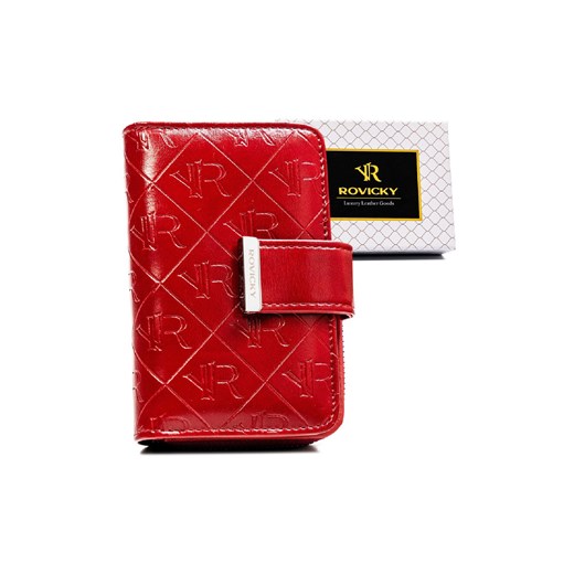Czerwony portfel damski z tłoczonym monogramem - Rovicky ze sklepu 5.10.15 w kategorii Portfele damskie - zdjęcie 169880423