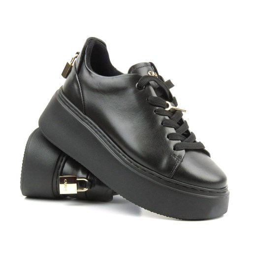 Skórzane buty damskie na platformie - Carinii B9580, czarne ze sklepu ulubioneobuwie w kategorii Buty sportowe damskie - zdjęcie 169882091