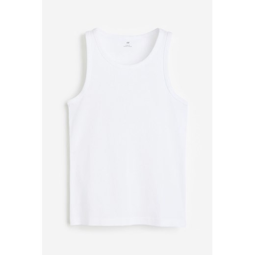 H & M - Prążkowana koszulka Slim Fit - Biały H & M L H&M