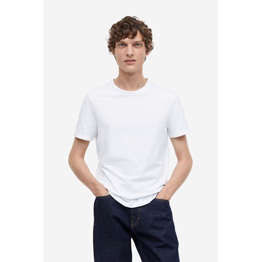H & M - Bawełniany T-shirt Slim Fit - Biały H & M XL H&M