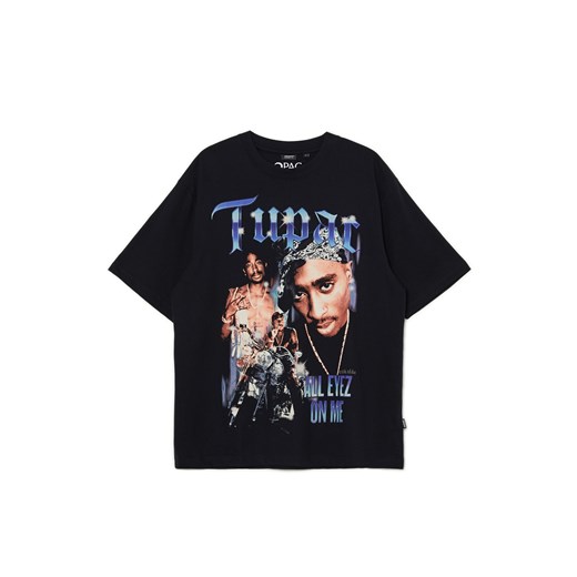 Cropp - Czarna koszulka z nadrukiem Tupac - czarny ze sklepu Cropp w kategorii T-shirty męskie - zdjęcie 169883253