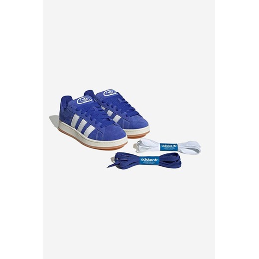 Buty sportowe damskie Adidas Originals niebieskie z zamszu płaskie sznurowane 