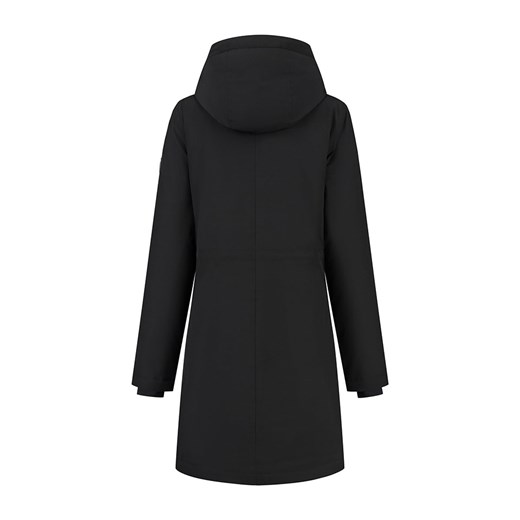 Travelin` kurtka damska czarna długa z kapturem z elastanu z haftem 