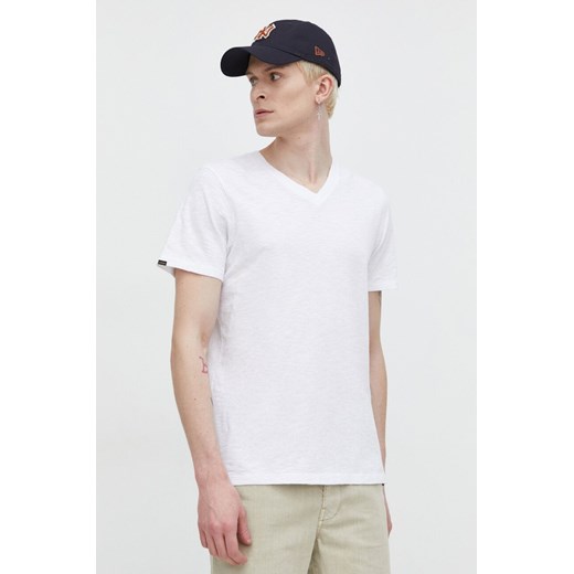 Superdry t-shirt bawełniany męski kolor biały gładki ze sklepu ANSWEAR.com w kategorii T-shirty męskie - zdjęcie 169887622