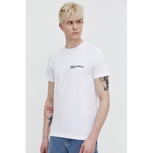 Karl Lagerfeld Jeans t-shirt bawełniany męski kolor biały z aplikacją ze sklepu ANSWEAR.com w kategorii T-shirty męskie - zdjęcie 169887642