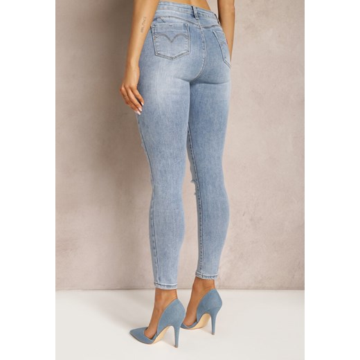 Niebieskie Jeansy Skinny Push Up Ozdobione Dziurami i Przetarciami Jellara Renee XS wyprzedaż Renee odzież