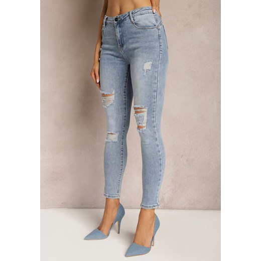 Niebieskie Jeansy Skinny Push Up Ozdobione Dziurami i Przetarciami Jellara Renee M wyprzedaż Renee odzież
