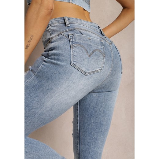 Niebieskie Jeansy Skinny Push Up Ozdobione Dziurami i Przetarciami Jellara Renee XL okazja Renee odzież