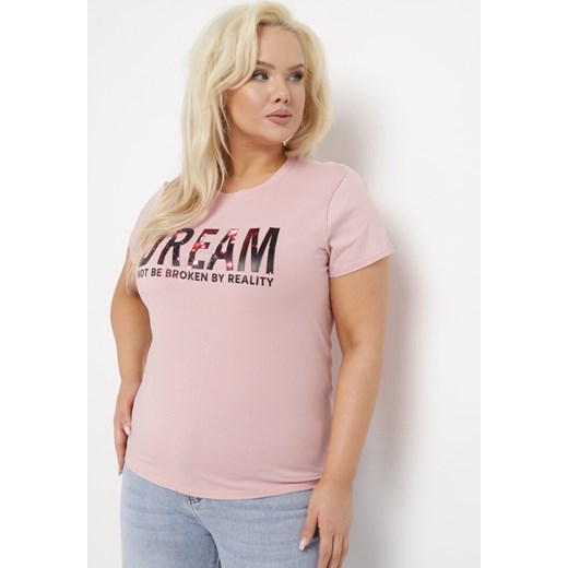 Różowy T-shirt z Bawełny Ozdobiony Napisem Niralle XL Born2be Odzież promocyjna cena