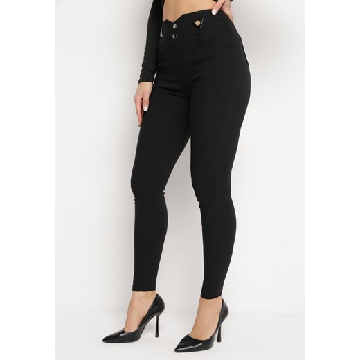 Czarne Spodnie Skinny z Ozdobnymi Napami w Talii Zelxia ze sklepu Born2be Odzież w kategorii Spodnie damskie - zdjęcie 169893214