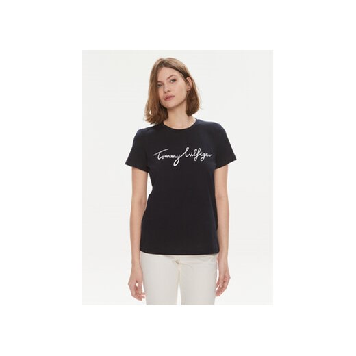 Tommy Hilfiger T-Shirt Signature WW0WW41674 Granatowy Regular Fit ze sklepu MODIVO w kategorii Bluzki damskie - zdjęcie 169895440