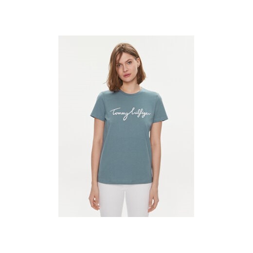 Tommy Hilfiger T-Shirt Signature WW0WW41674 Niebieski Regular Fit ze sklepu MODIVO w kategorii Bluzki damskie - zdjęcie 169895532