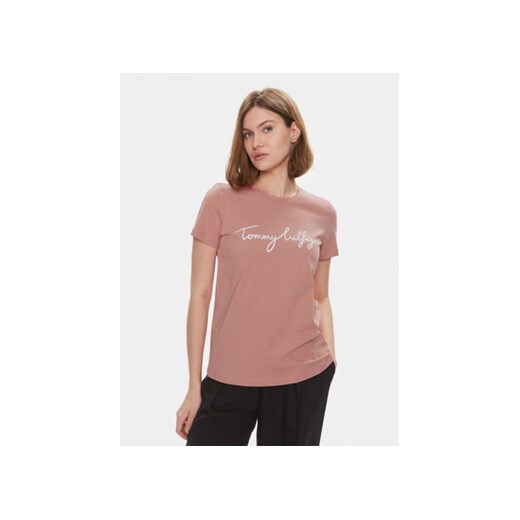 Tommy Hilfiger T-Shirt Signature WW0WW41674 Różowy Regular Fit ze sklepu MODIVO w kategorii Bluzki damskie - zdjęcie 169896122