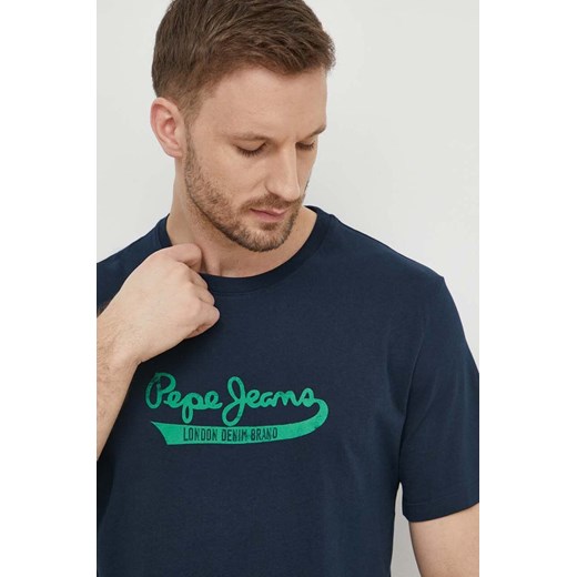Pepe Jeans t-shirt bawełniany męski kolor granatowy z nadrukiem ze sklepu ANSWEAR.com w kategorii T-shirty męskie - zdjęcie 169904381