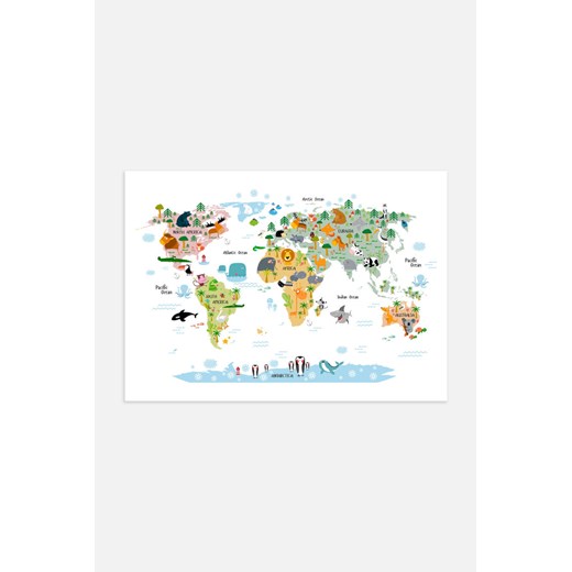 H & M - Animal World Map Plakat - Biały ze sklepu H&M w kategorii Plakaty - zdjęcie 169907582
