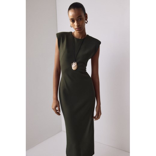 H & M - Sukienka midi z watowanymi ramionami - Zielony H & M M H&M