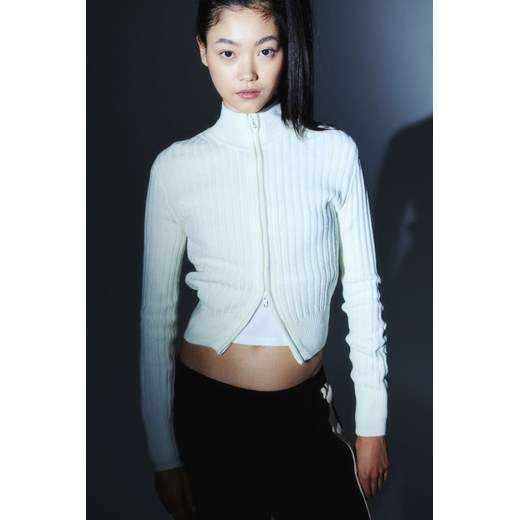 H & M - Kardigan w prążki zapinany na suwak - Biały ze sklepu H&M w kategorii Swetry damskie - zdjęcie 169908053