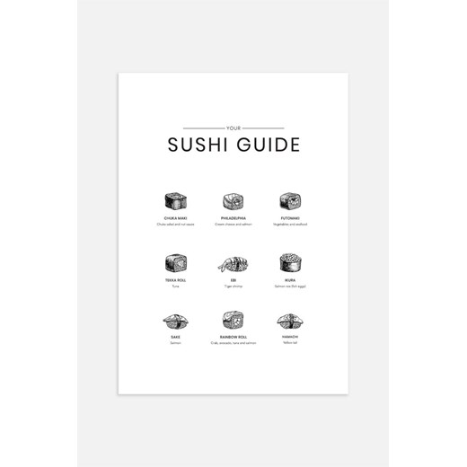 H & M - Sushi Guide Plakat - Biały ze sklepu H&M w kategorii Dekoracje ścienne - zdjęcie 169908354