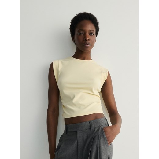 Reserved - T-shirt z marszczeniami - jasnożółty ze sklepu Reserved w kategorii Bluzki damskie - zdjęcie 169935860