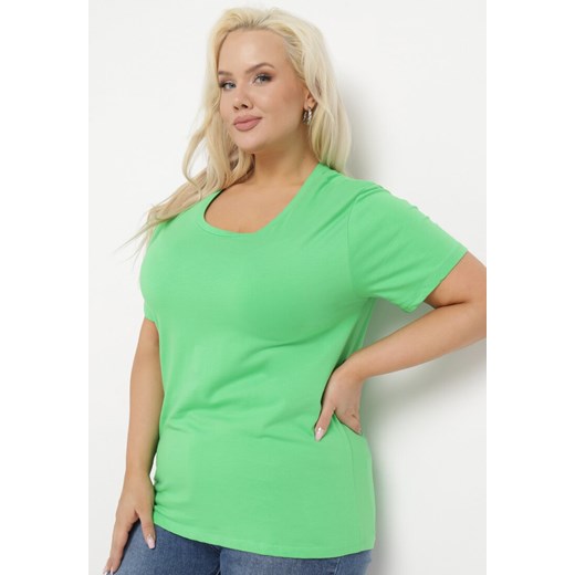 Zielona Bluzka T-shirt z Elastycznej Bawełny Anellthia ze sklepu Born2be Odzież w kategorii Bluzki damskie - zdjęcie 169936160