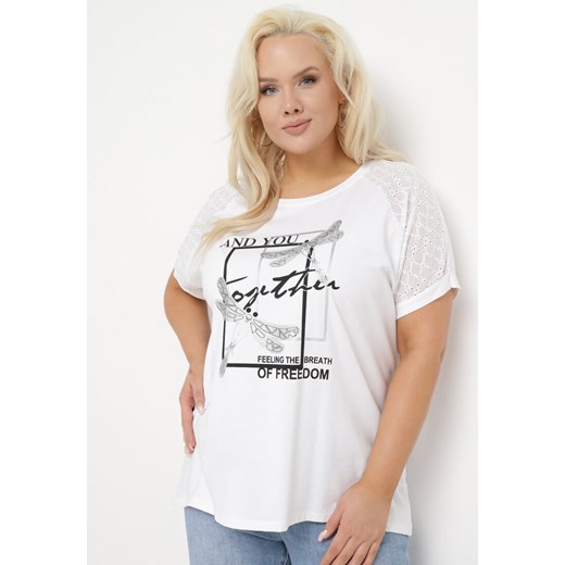 Biały Bawełniany T-shirt z Nadrukiem z Przodu Salaura ze sklepu Born2be Odzież w kategorii Bluzki damskie - zdjęcie 169936391
