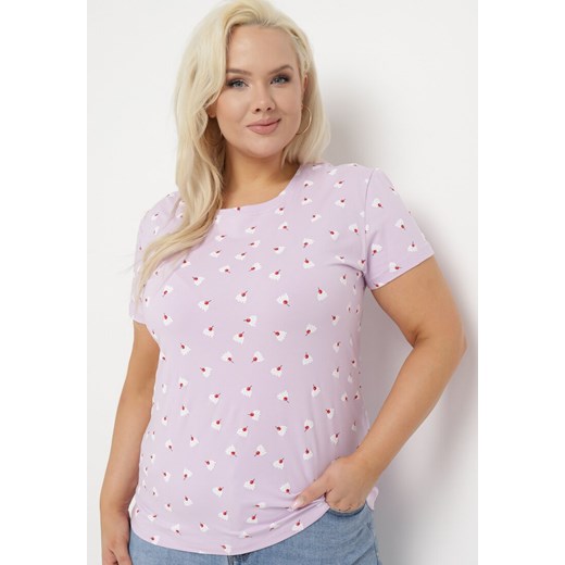 Jasnofioletowy Bawełniany T-shirt w Ozdobny Print Bellisanta ze sklepu Born2be Odzież w kategorii Bluzki damskie - zdjęcie 169936481