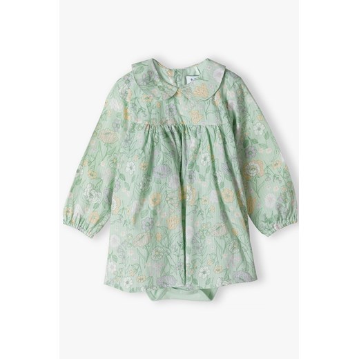 Sukienko- body dla niemowlaka - zielone w kwiaty - długi rękaw - 5.10.15. ze sklepu 5.10.15 w kategorii Sukienki niemowlęce - zdjęcie 169960380
