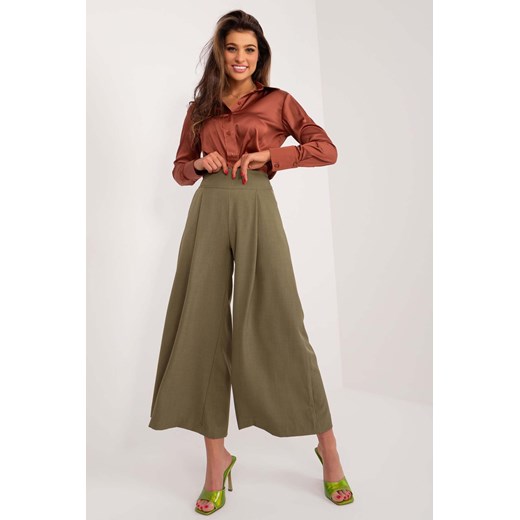 Khaki szerokie spodnie damskie typu culotte Italy Moda M 5.10.15