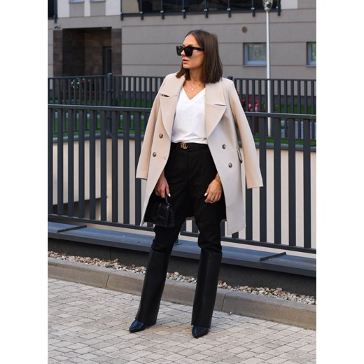 FORSETI Pudełkowy płaszcz jasny beż P02012 P02012, Rozmiar: M ze sklepu forseti.net.pl w kategorii Płaszcze damskie - zdjęcie 169961174