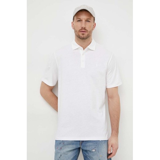 Polo Ralph Lauren polo z domieszką lnu kolor biały gładki 710933390 ze sklepu ANSWEAR.com w kategorii T-shirty męskie - zdjęcie 169967290
