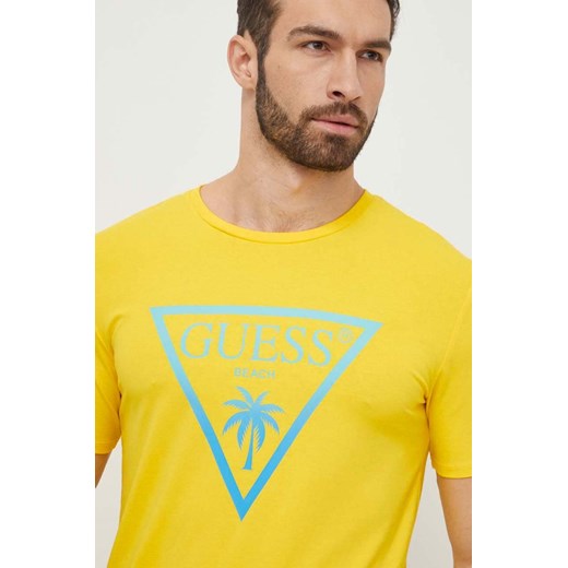 Guess t-shirt męski kolor żółty z nadrukiem F4GI00 J1311 ze sklepu ANSWEAR.com w kategorii T-shirty męskie - zdjęcie 169967513