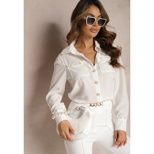 Biała Klasyczna Koszula Ozdobiona Perłami Ondinna ze sklepu Renee odzież w kategorii Koszule damskie - zdjęcie 169971310